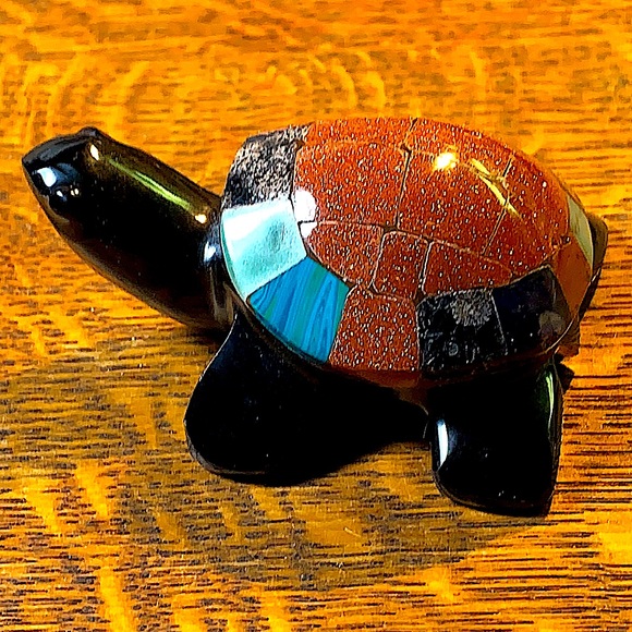 TURTLE BLACK OBSIDIAN CARVED CRYSTAL GOLDEN SANDSTONE MULTIPLE - Picture 2 of 11